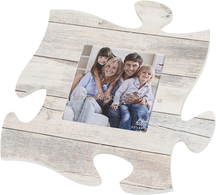 Distressed Light Wood Look 12 x 12 Inch Wood Puzzle Piece Wall Sign Frame Plaque