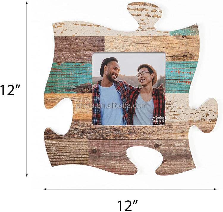 Distressed Light Wood Look 12 x 12 Inch Wood Puzzle Piece Wall Sign Frame Plaque