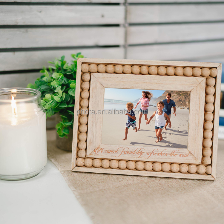 Factory price Custom Natural Wood bead photo frame 4 x 6 wooden frame