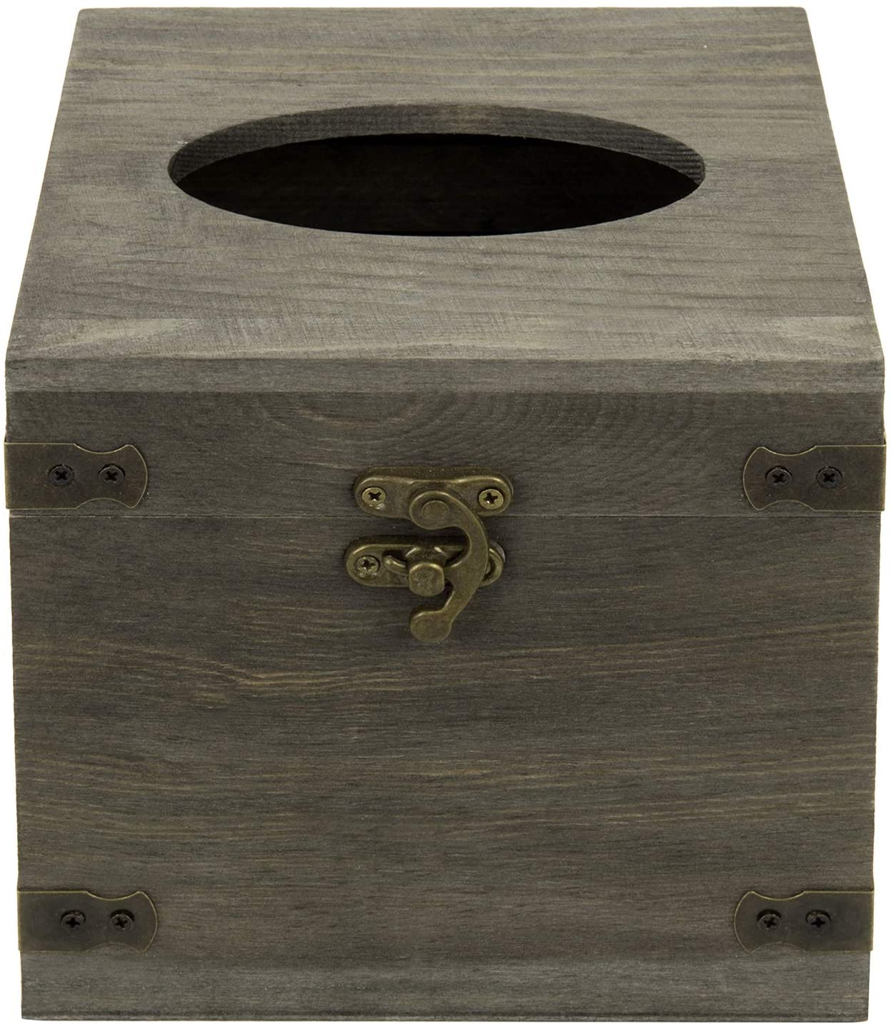 Vintage Gray Wood Square Facial Tissue Box Holder Cover