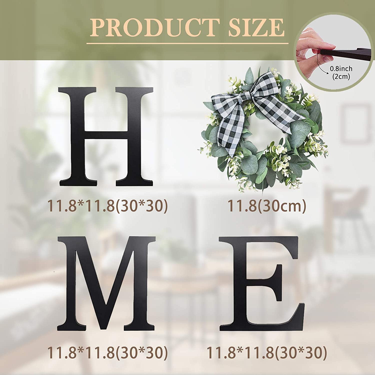 Home Sign Wall Hanging Decor, Farmhouse Wood Letters with Artificial Eucalyptus Wreath