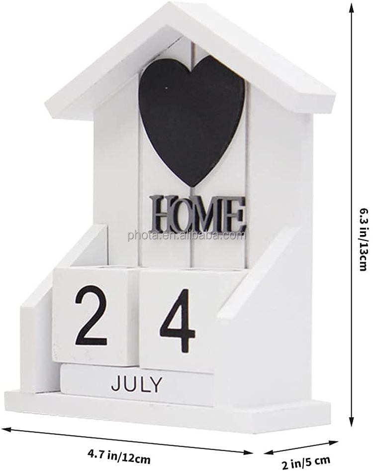 Calendar in the shape of small house - Wooden Desk Blocks Calendar Display Home Office Decoration