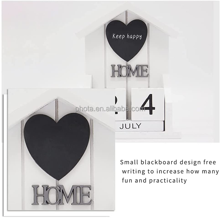 Calendar in the shape of small house - Wooden Desk Blocks Calendar Display Home Office Decoration