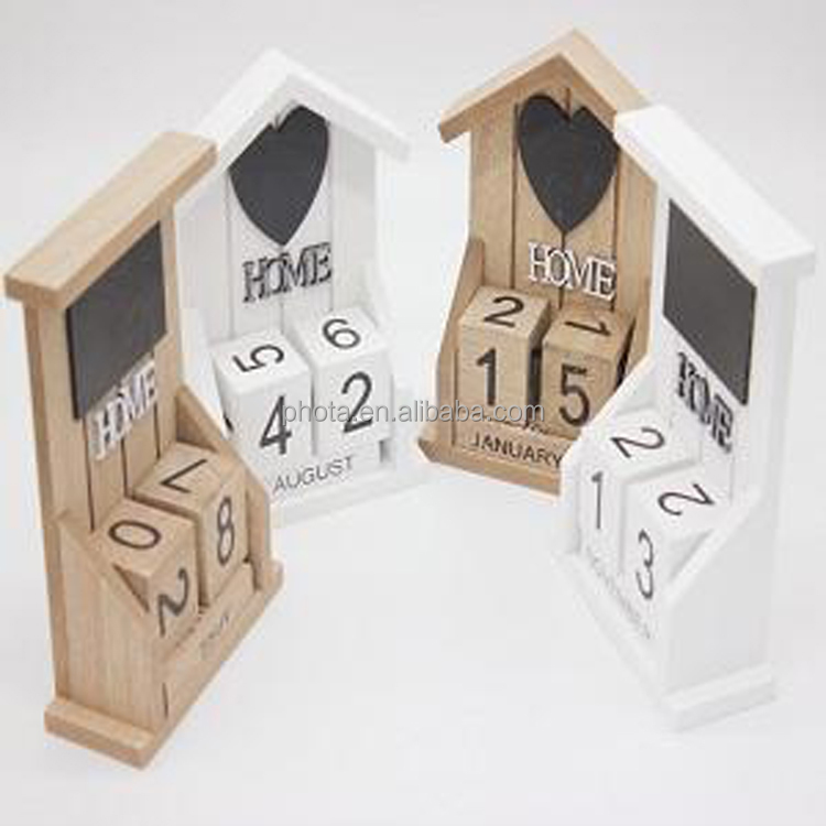 Calendar in the shape of small house - Wooden Desk Blocks Calendar Display Home Office Decoration