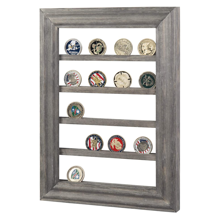 Wood Challenge Coin Display Rack New Arrival 5 Tier Wall Mounted Vintage Gray Customized Logo Accepatble 30-45days 3-7 Days
