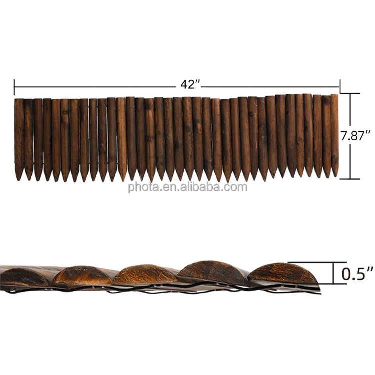 Garden Wooden Short Fence Edging Burnt Wood  Outdoor Garden Lawn Landscape Edging  Decorative Border Tree Fence
