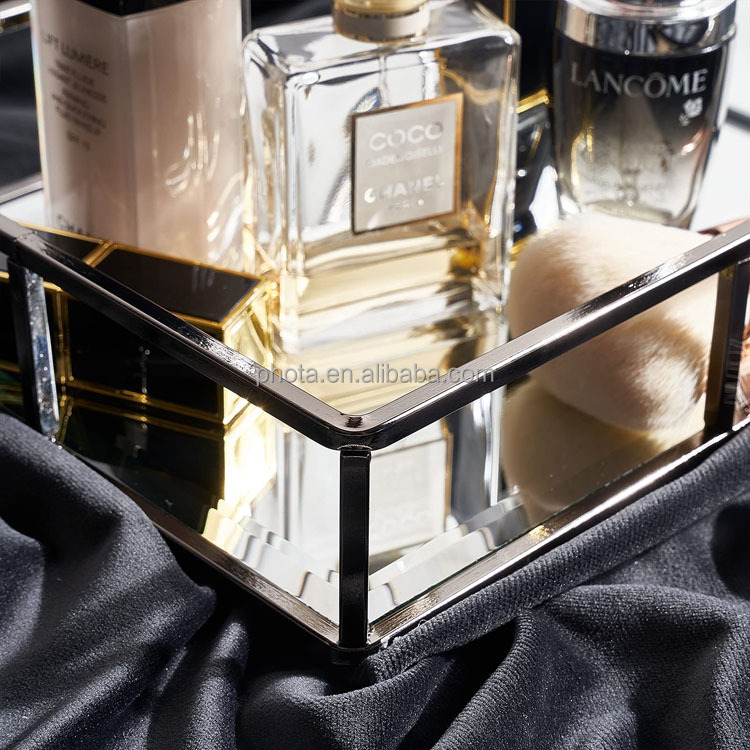 Phota Gold Mirror Tray Perfume Vanity Metal Decorative Tray Jewelry Perfume Organizer