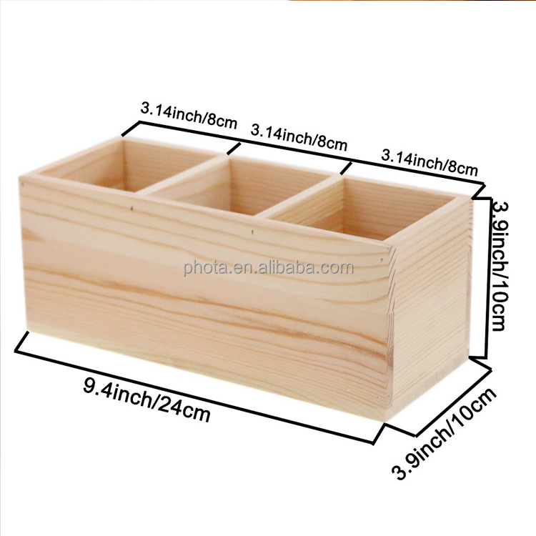 Wood Pen Pencil/Remote Control Holder Container Stationery Case Office Desktop Organizer