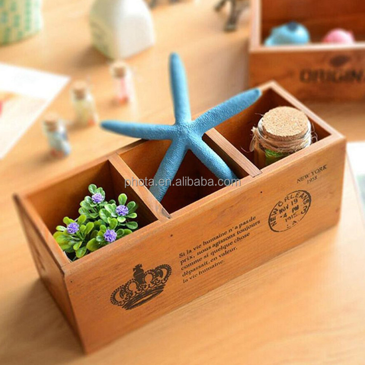 Wood Pen Pencil/Remote Control Holder Container Stationery Case Office Desktop Organizer