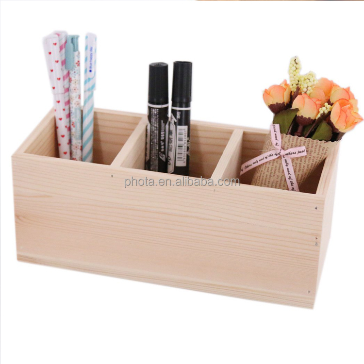 Wood Pen Pencil/Remote Control Holder Container Stationery Case Office Desktop Organizer
