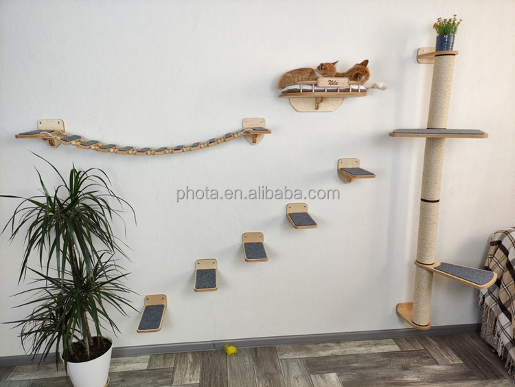 Cat Shelf for Wall Mounted Climbing Shelves Indoor Cats Wall Furniture Soild Wood Cat Activity Systems