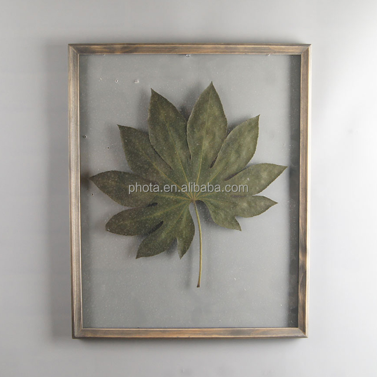 Wholesale cheap wooden painting frame Home decorative wood leaf floating frame