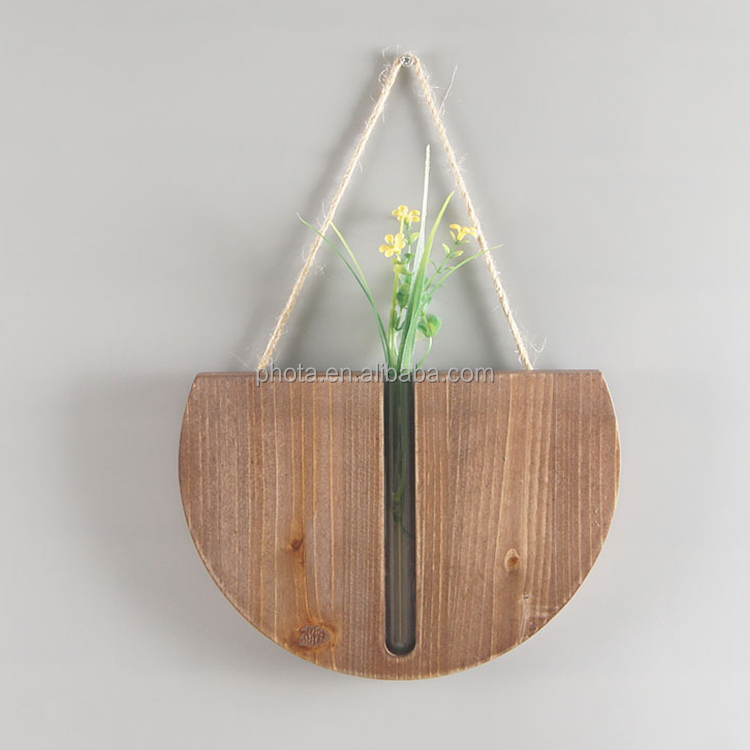 Wooden Wall Hanging Indoor Glass Planter - Propagation Vase -  with Visibility for observing Growth