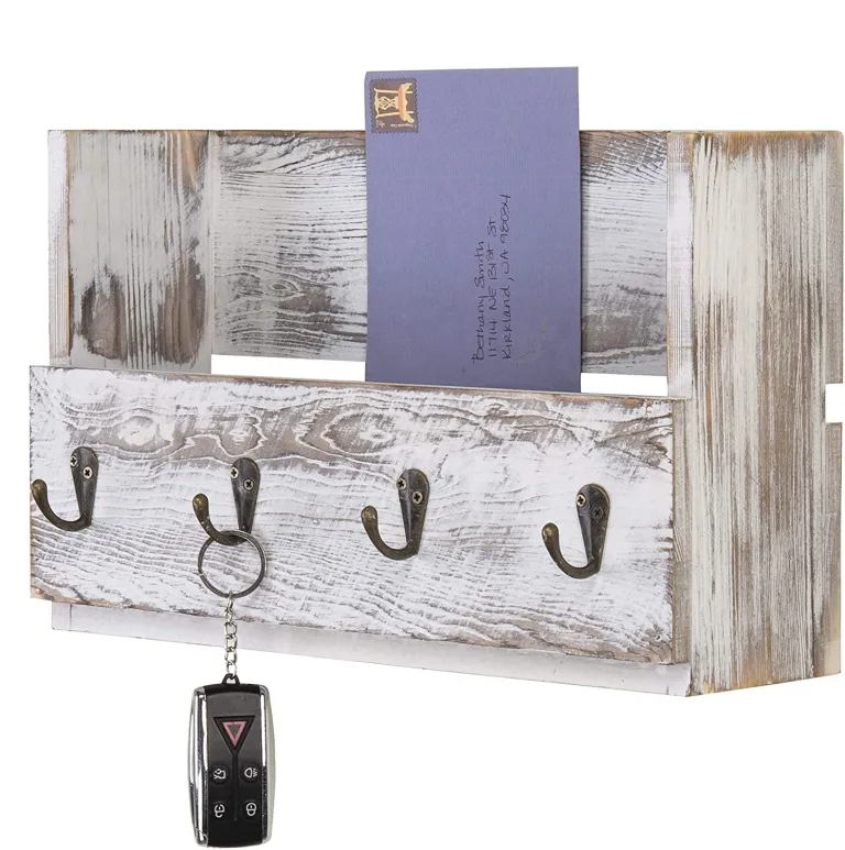 Caja para llaves de pared de madera de pino con 10 ganchos con marco de  fotos de 4 x 6 pulgadas, decoración de pared, ganchos para llaves de  correo