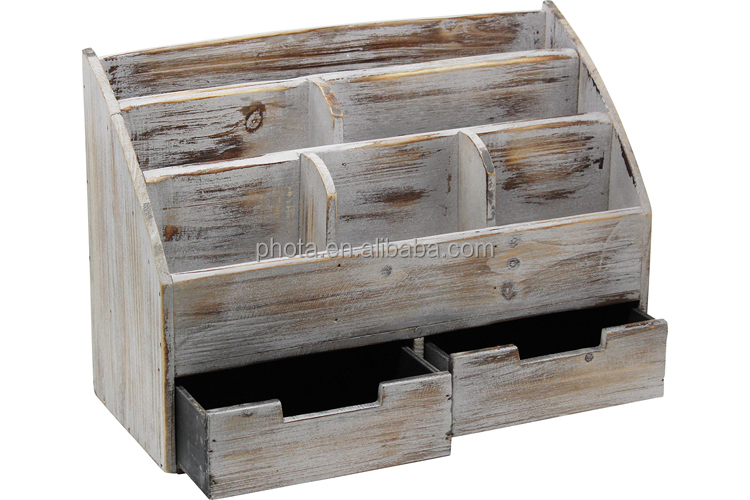 Vintage Rustic Wooden Office Desk Organizer & Mail Rack