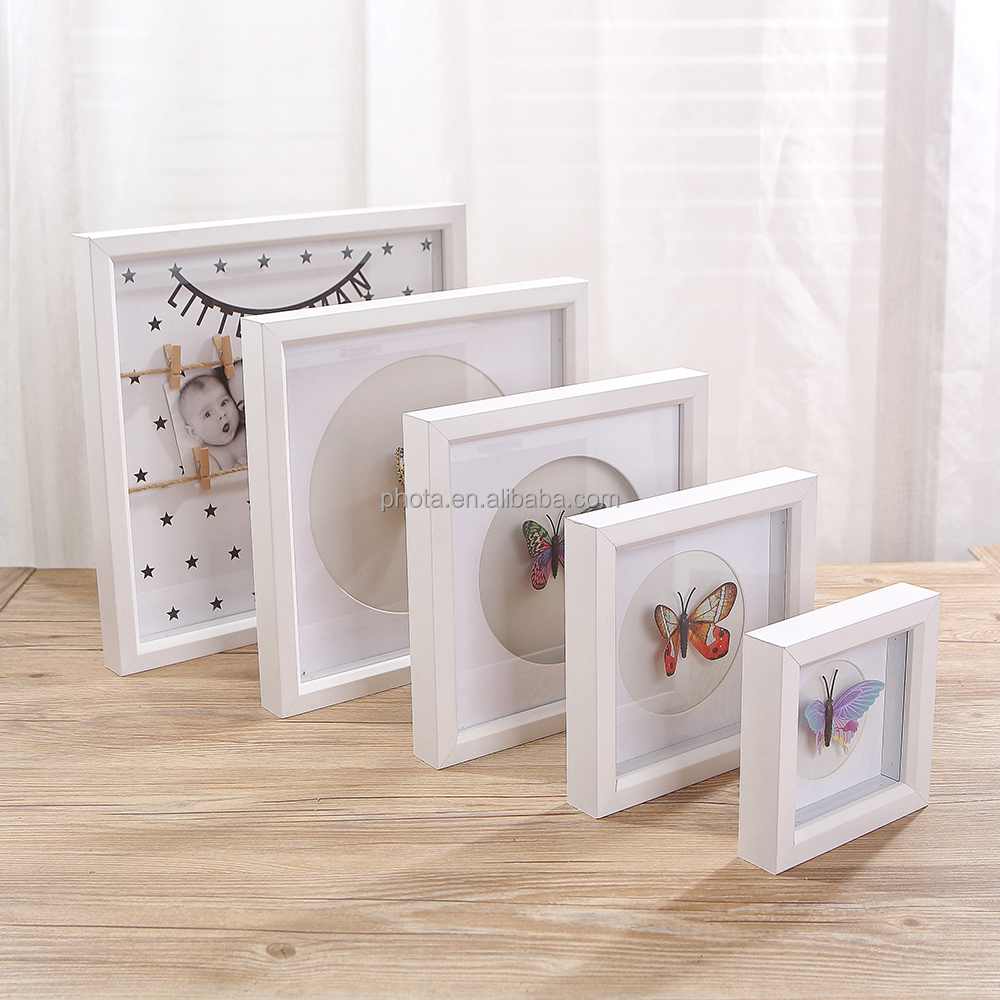 PHOTA   3d shadow box picture frame wood with soft linen back composite wood with polished glass for wall and desktop