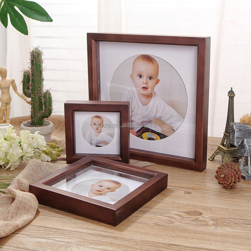 PHOTA   3d shadow box picture frame wood with soft linen back composite wood with polished glass for wall and desktop