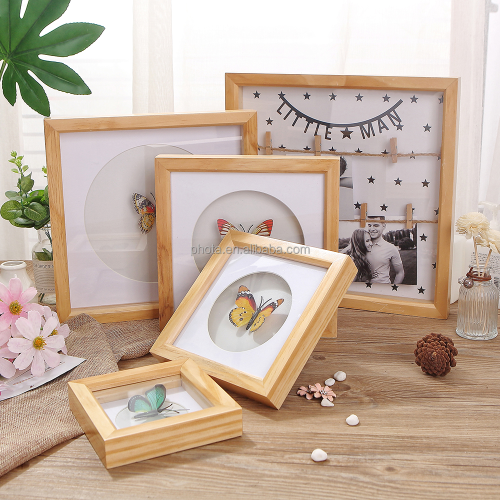 PHOTA   3d shadow box picture frame wood with soft linen back composite wood with polished glass for wall and desktop