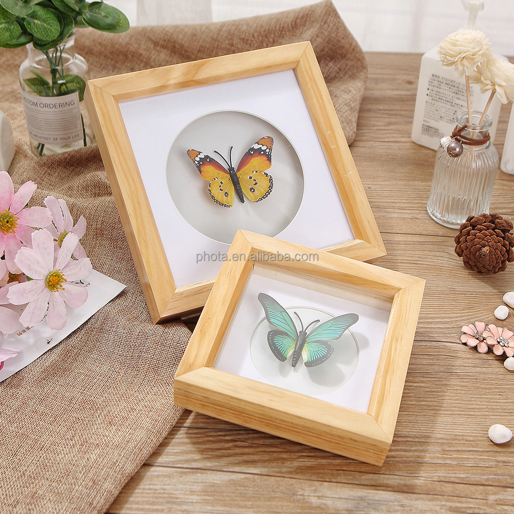 PHOTA   3d shadow box picture frame wood with soft linen back composite wood with polished glass for wall and desktop