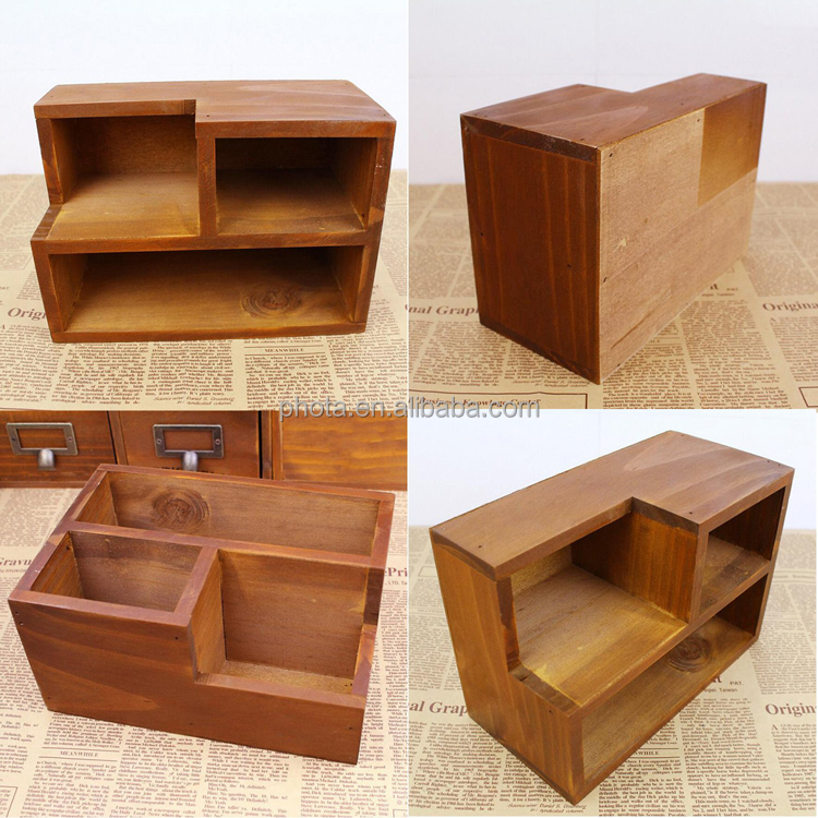 3 Compartment Wooden remote control case Storage Holder
