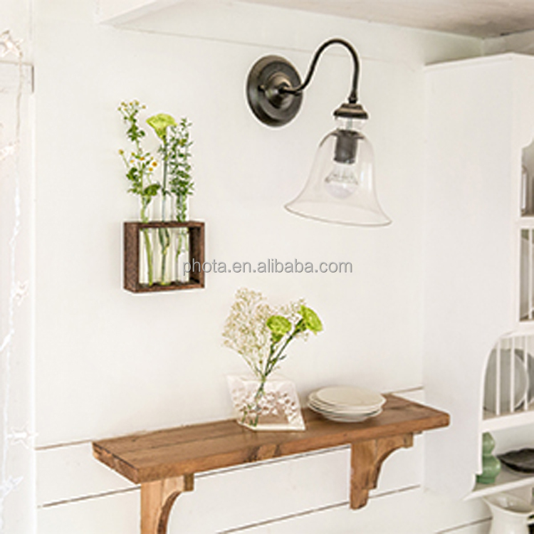 Wall Hanging Glass Planter Plant Terrarium Modern Flower Bud Vase in Wood Stand Rack Tabletop Terrarium for Propagating