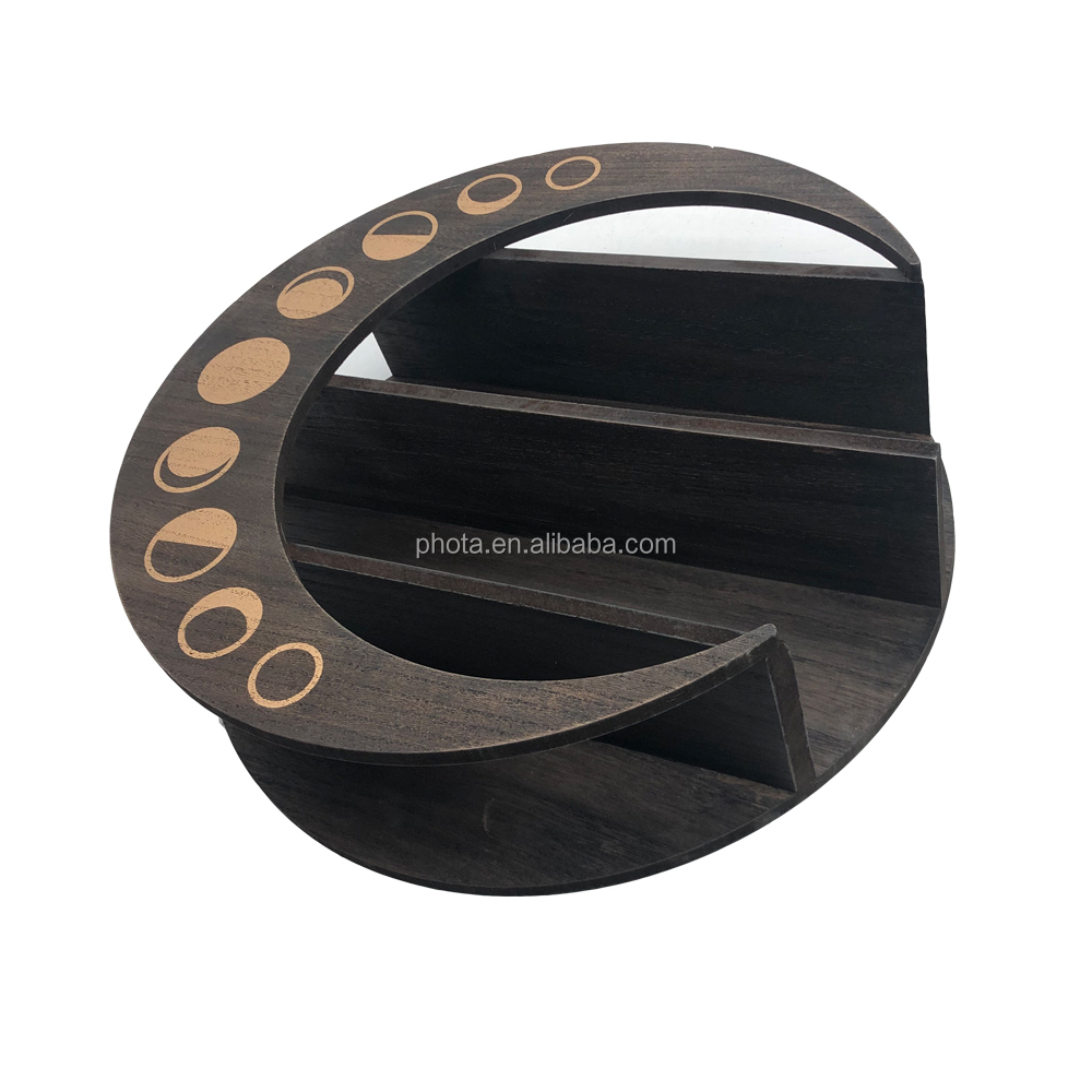 New Product Custom Made Wooden Crystal Shelf Cat Moon Wall Decor Floating Display Rack for Bedroom, Bath, Kitchen