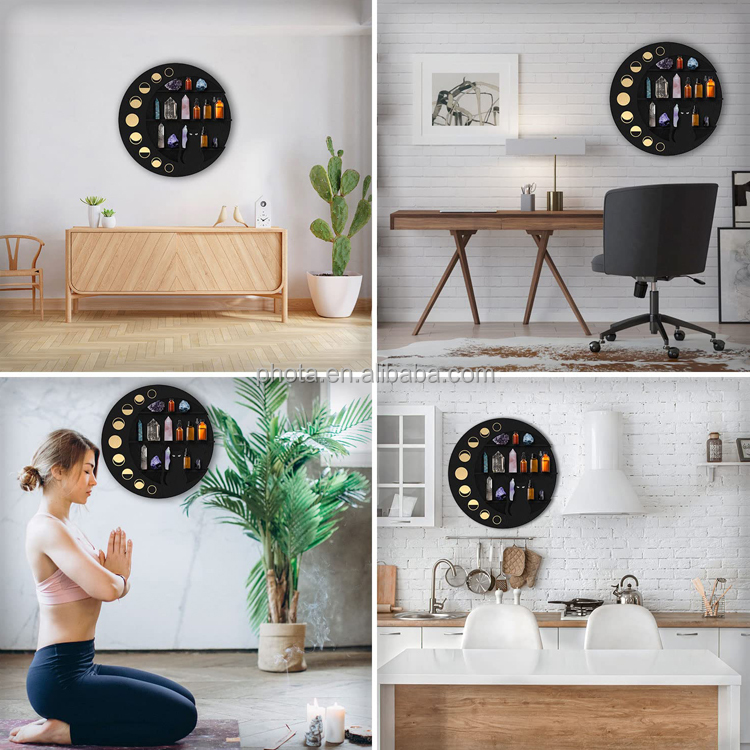 New Product Custom Made Wooden Crystal Shelf Cat Moon Wall Decor Floating Display Rack for Bedroom, Bath, Kitchen
