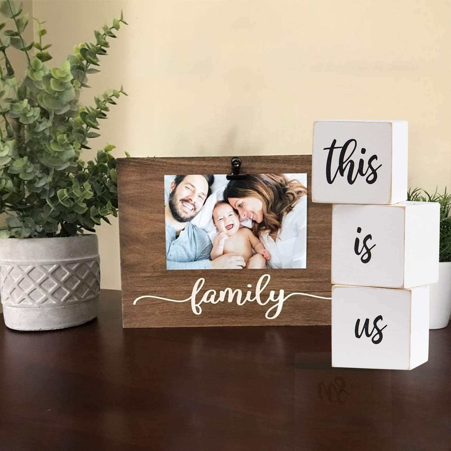 Wooden Farmhouse Table Top Decor-This is us&Our Life Our Story Our Home Letter Blocks Decor