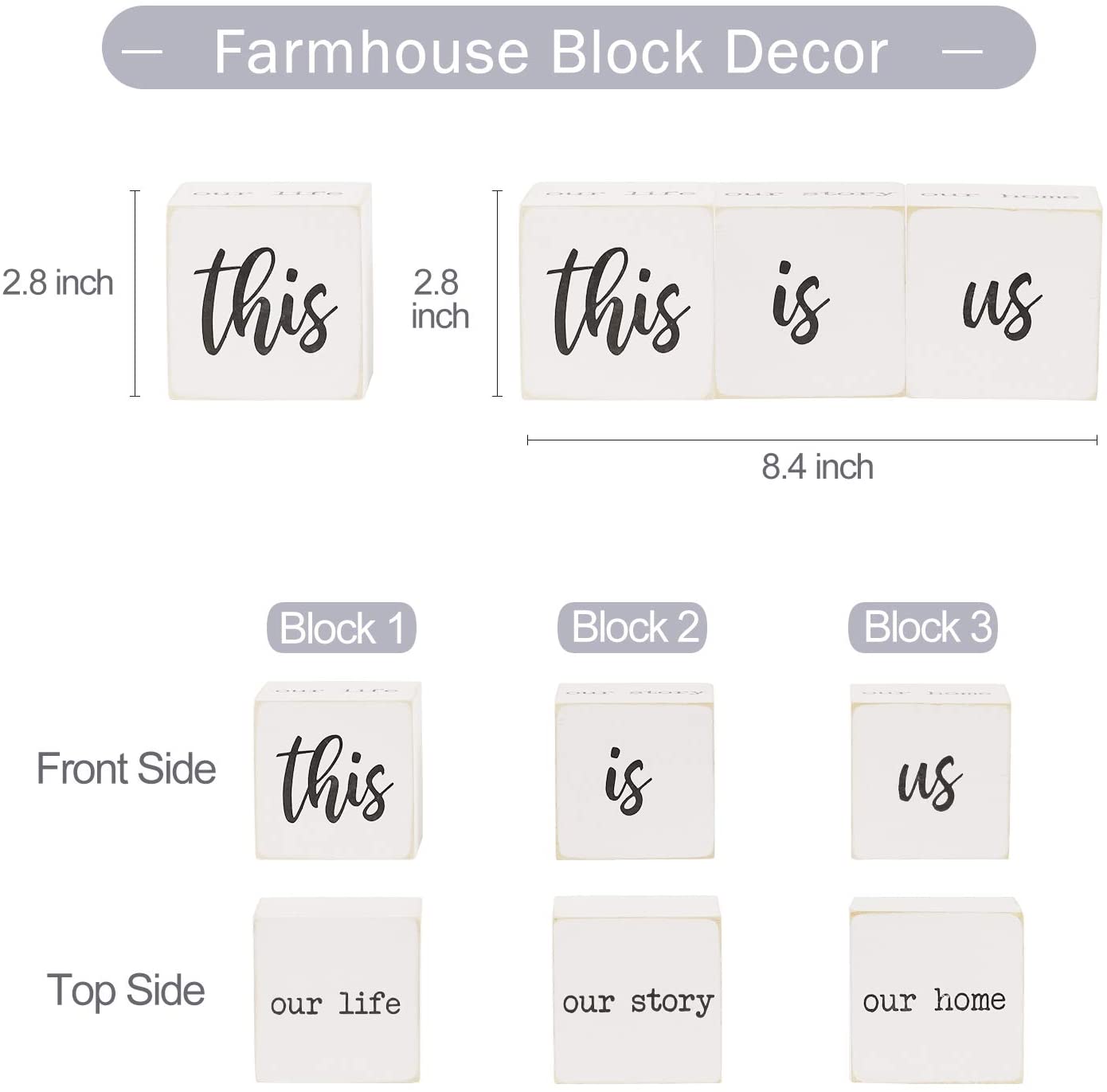 Wooden Farmhouse Table Top Decor-This is us&Our Life Our Story Our Home Letter Blocks Decor