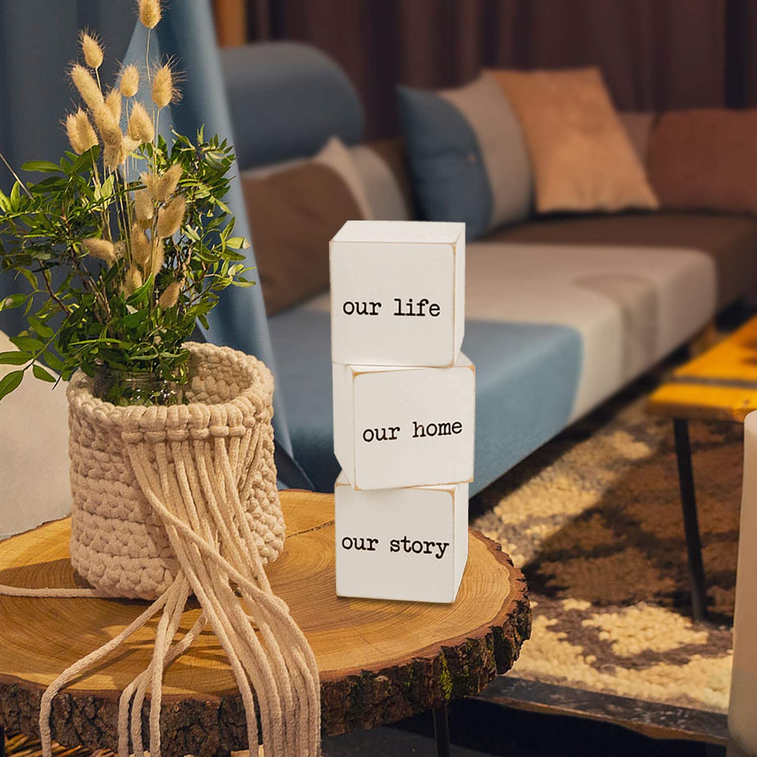 Wooden Farmhouse Table Top Decor-This is us&Our Life Our Story Our Home Letter Blocks Decor