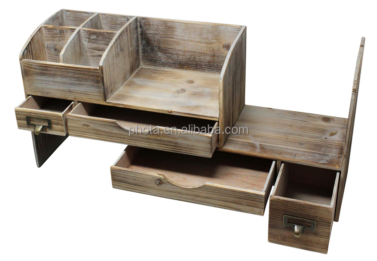 Large Adjustable Wooden Office Desk Organizer