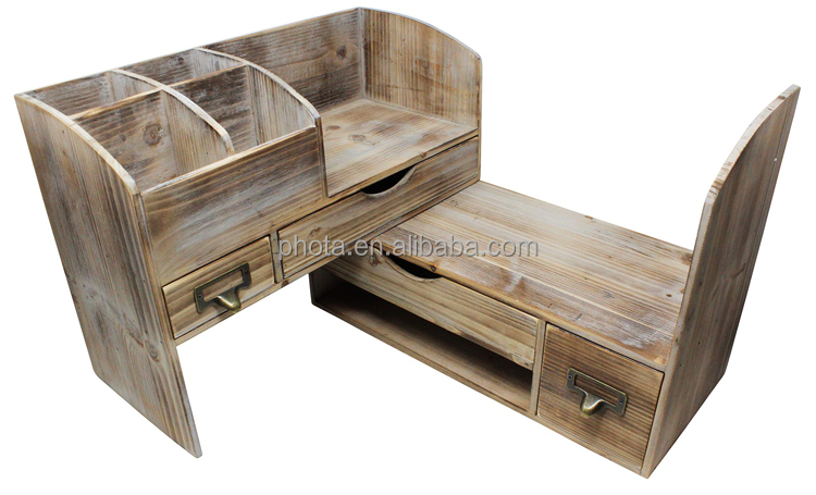 Large Adjustable Wooden Office Desk Organizer