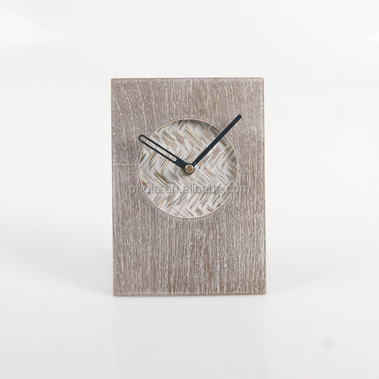 OEM  custom nature home decoration wooden desk  clock modern for living room with bamboo weaving