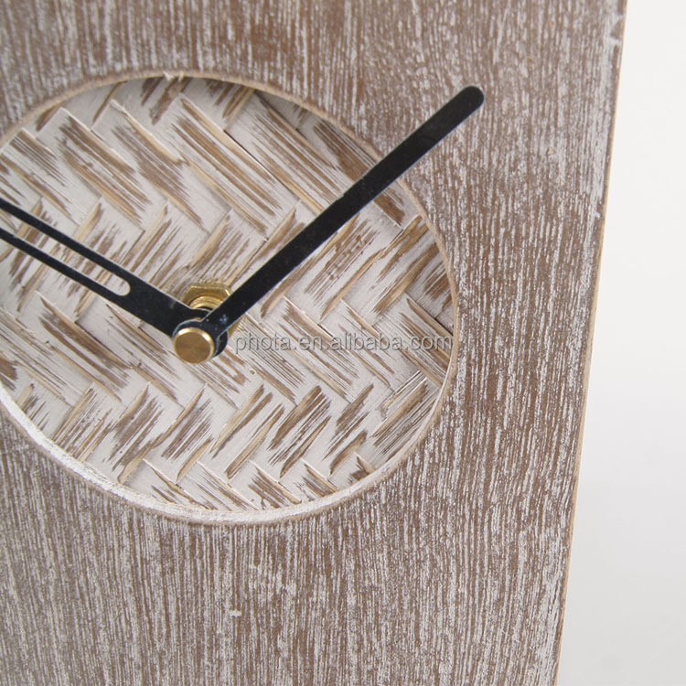 OEM  custom nature home decoration wooden desk  clock modern for living room with bamboo weaving