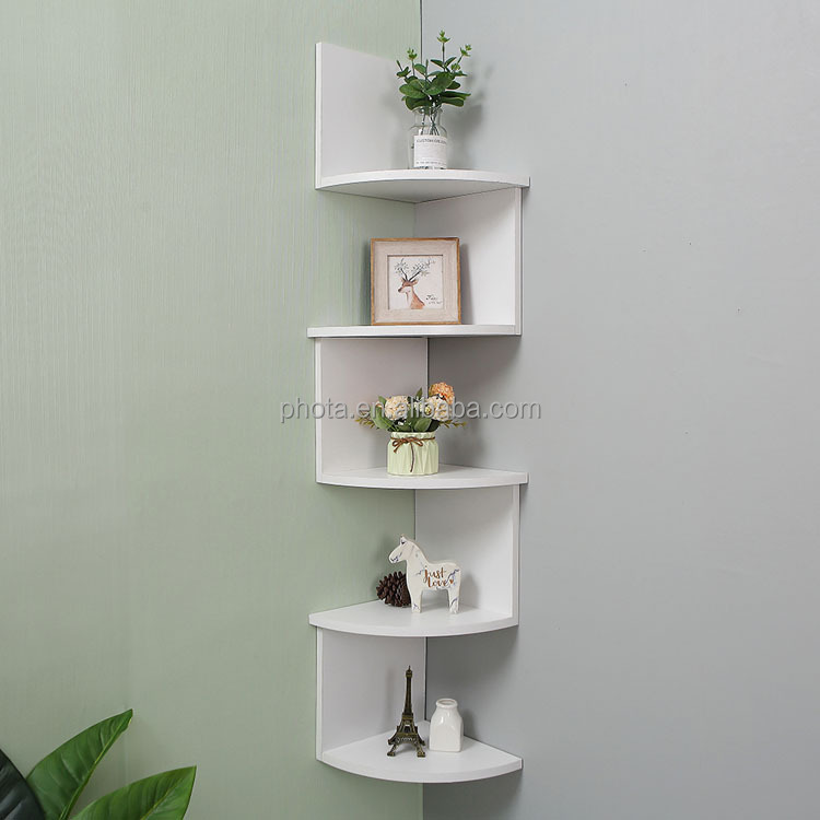 Phota 5 Tier Wall Mount Corner Shelves White Living Room Furniture Modern Accepatble