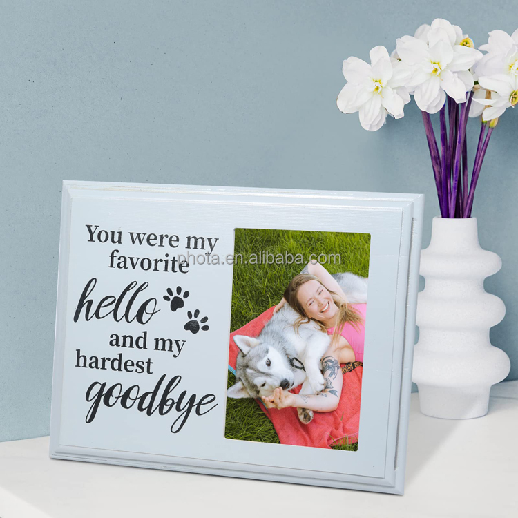 PHOTA Dog Memorial Gifts, Paw Prints Remembrance Wood Picture Frame for Pet Loss