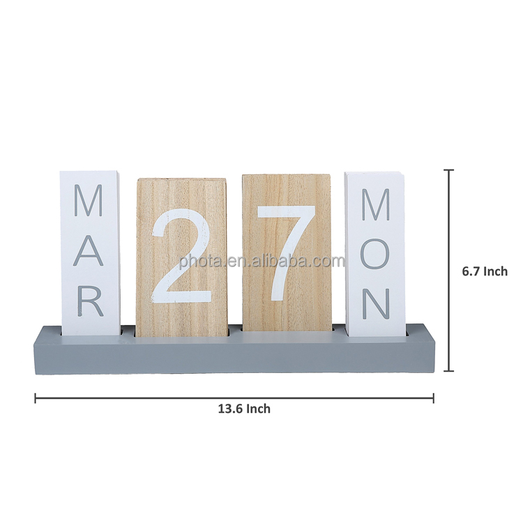 Wood Block Perpetual Month Date & Day Tile Calendar Desktop Accessories