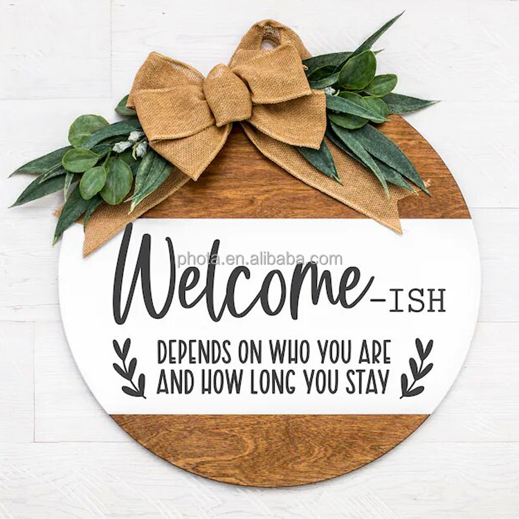 Round Wood Farmhouse Welcome Sign Front Door
