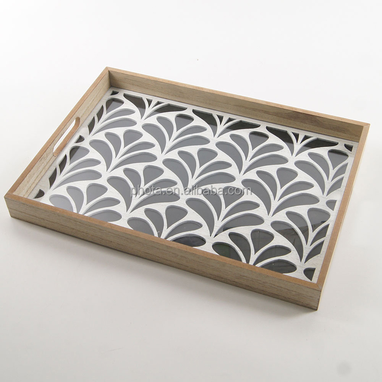 Rectangle Large Serving Trays for Jewelry Perfume Organizer on Countertop, Hollow Carved Pattern Decor Trays