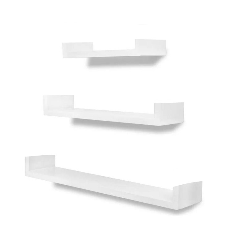 High gloss 3x u shaped floating wooden wall shelf