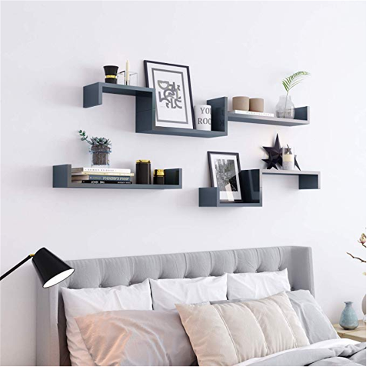High gloss 3x u shaped floating wooden wall shelf
