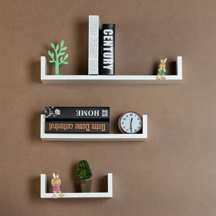 High gloss 3x u shaped floating wooden wall shelf