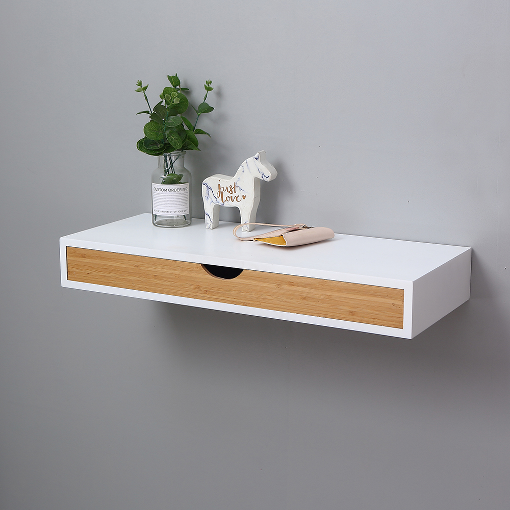 Modern Floating Shelf with Drawer for Storage and Display Multiuse, White Wooden Wall Shelf, Storage Drawer