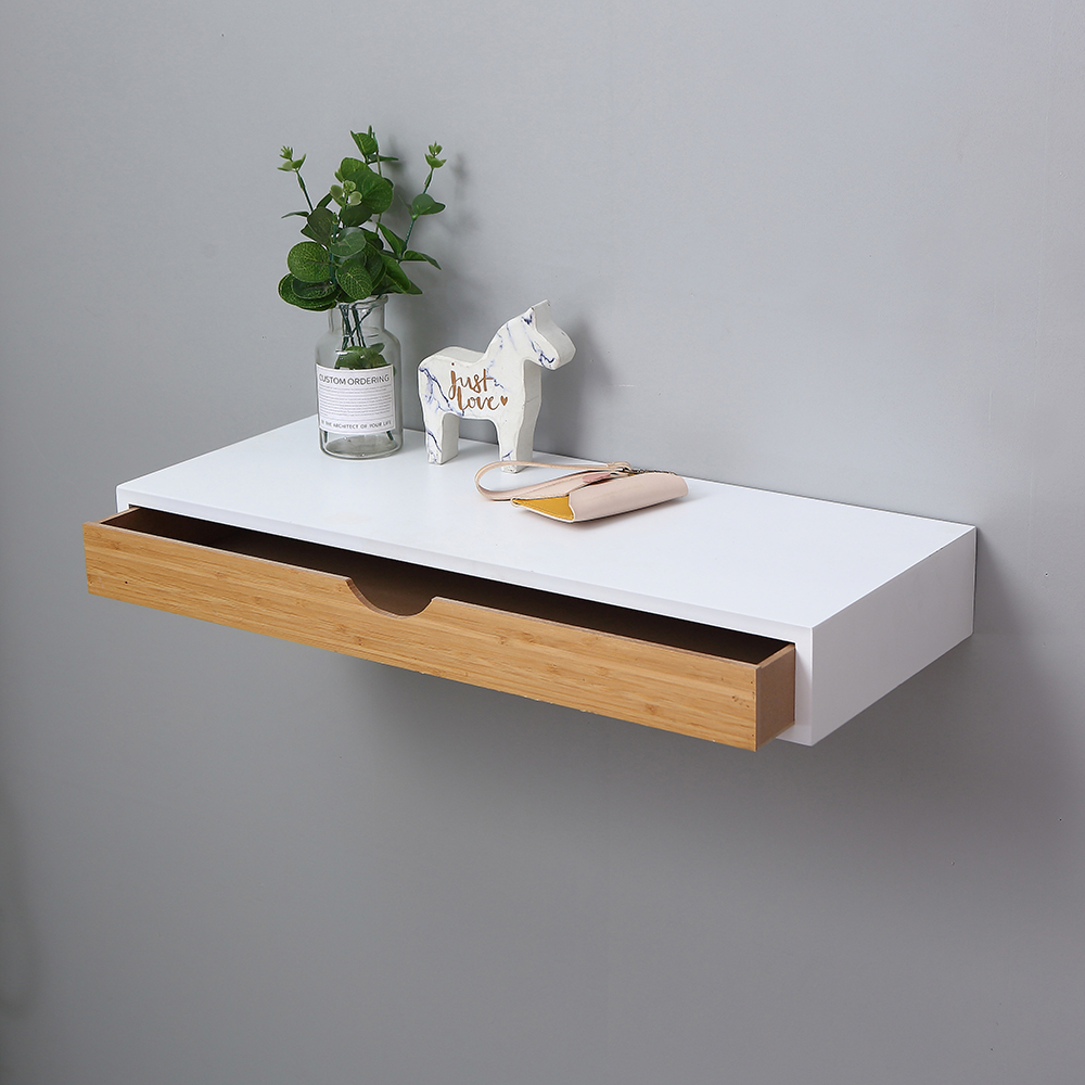 Modern Floating Shelf with Drawer for Storage and Display Multiuse, White Wooden Wall Shelf, Storage Drawer