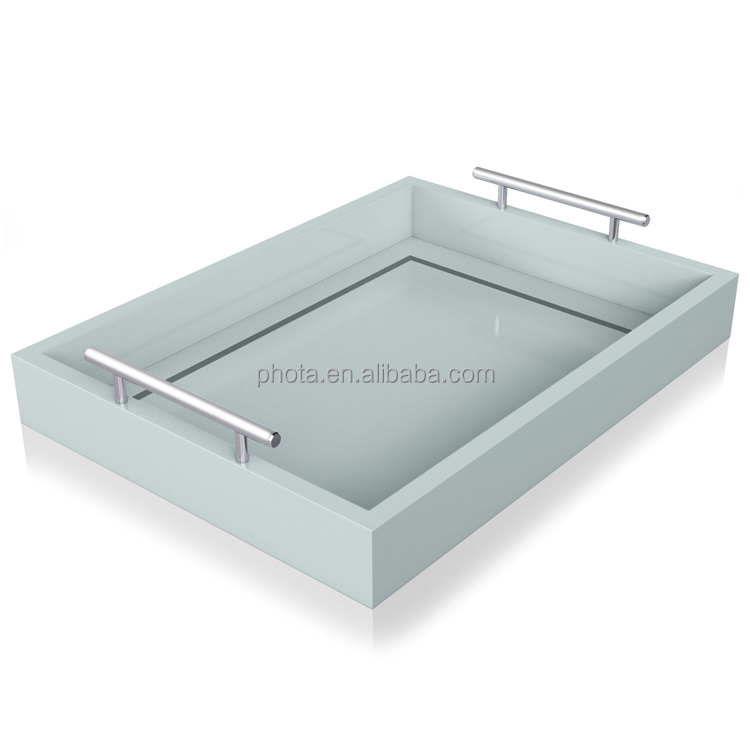 Phota High Quality Painting MDF Deluxe Tray for Coffee Table with polished silver metal handles