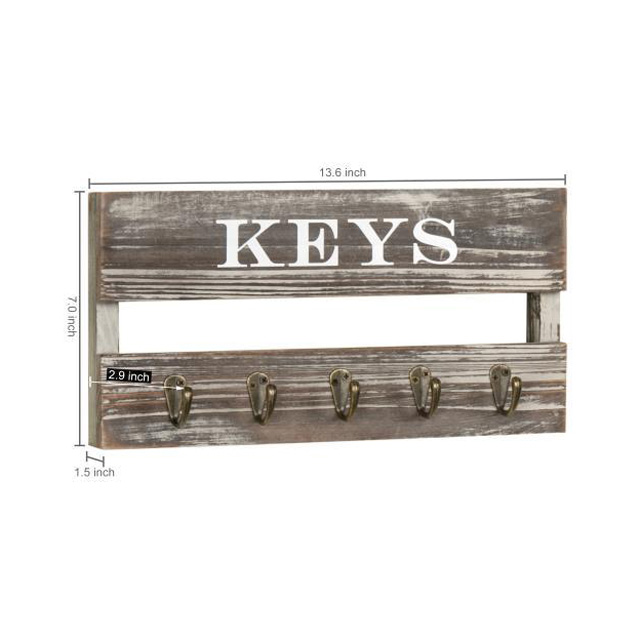 Custom Rustic Mail Storage Wooden Wall Mounted Shelf with Key Holder
