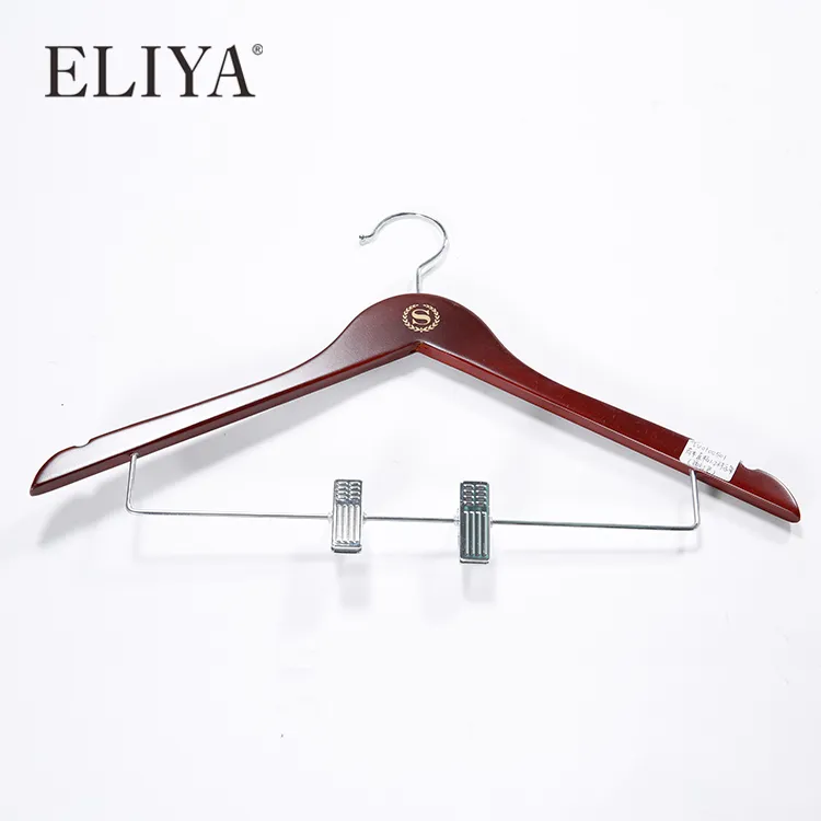 Deluxe Walnut Black Wood Hangers For Hotel Room Customized Logo With Clip