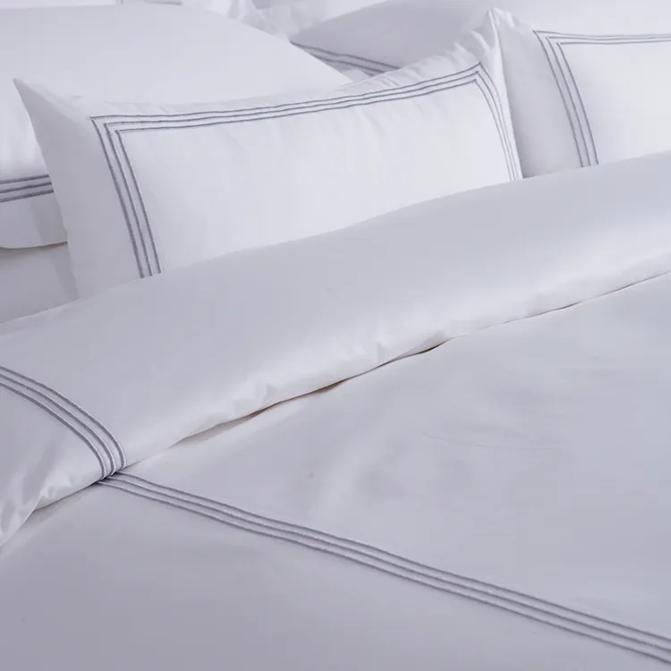Fabrikpreis 100% Baumwolle Stickerei Bettlaken Weiß Hotel Bettwäsche Set