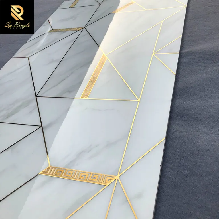 Springletile – 60 x 120 weiß und gold Wasserstrahl Luxus Spiegelfliesen Dekoration Hotel Keramik Wand poliert Calacatta Gold Marmor Wasserstrahlfliese 600 x 1200 mm