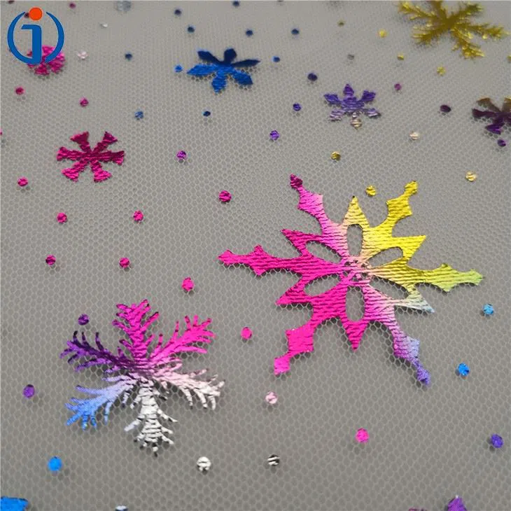 iridescent snowflake foil mesh fabric iridescent snowflake foil mesh fabric